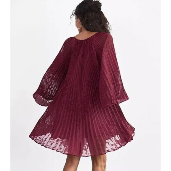 by Anthropologie Toulon Pleated Mini Dress Boho Holiday Burgundy Maroon Size XS - Picture 11 of 12